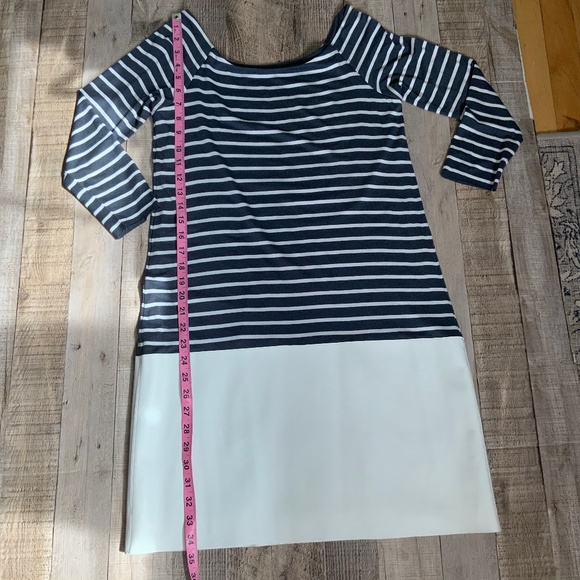 Anthropologie Bailey44 Blue White Striped Jersey Shift Dress Vegan Leather SZ M - Picture 10 of 12